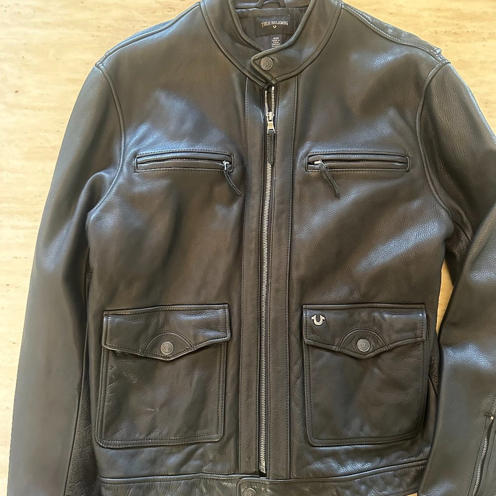 True Religion Men's Lambskin Leather Motorcycle Jacket size M